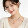 Ethnic style retro new Chinese style contrasting color crystal handcrafted beaded necklace, geometric round studded with zirconium drip glaze pendant necklace Application Scenario